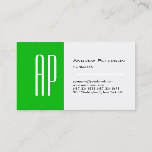 Plain White Green Stripe Monogram Visitekaartje (Voorkant)
