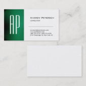 Plain White Green Trendy Monogram Visitekaartje (Voorkant / Achterkant)