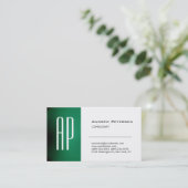 Plain White Green Trendy Monogram Visitekaartje (Staand voorkant)
