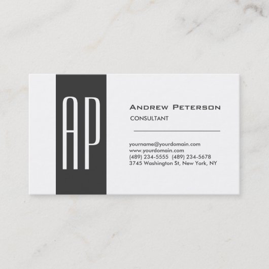 Plain White Grey Stripe Monogram Visitekaartje (Voorkant)