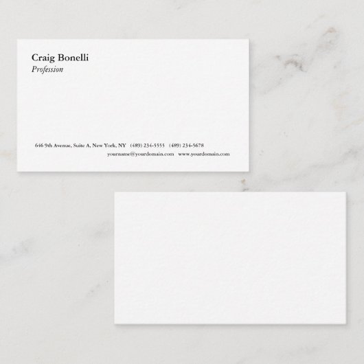 Plain White Minimalist Modern Professional Visitekaartje (Voorkant / Achterkant)