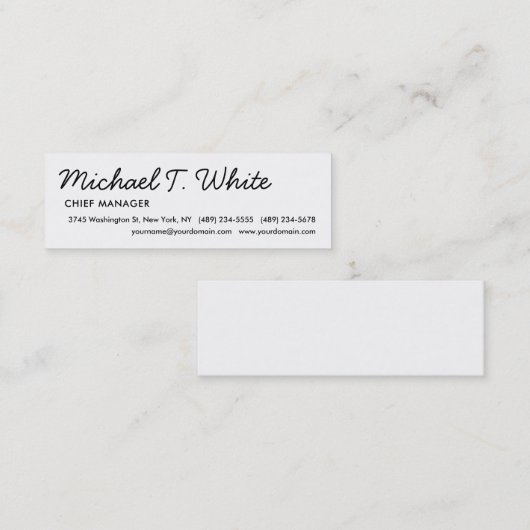 Plain White Modern Script Minimalist Slim Mini Visitekaartje (Voorkant / Achterkant)