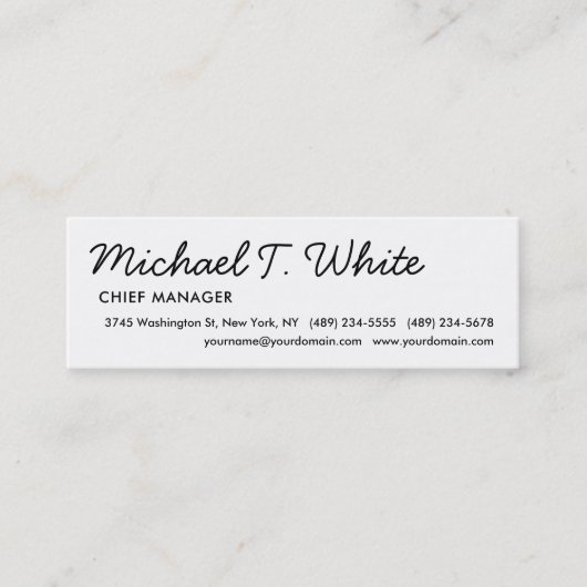 Plain White Modern Script Minimalist Slim Mini Visitekaartje (Voorkant)