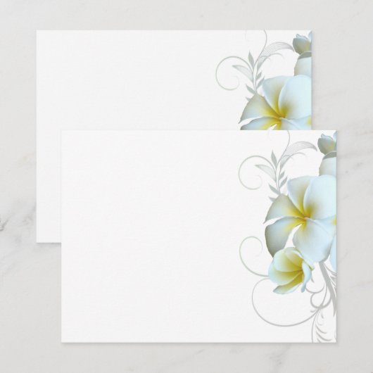 Plain White Plumeria Flourish Invitation Paper Kaart (Voorkant / Achterkant)