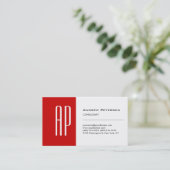 Plain White Red Stripe Monogram Visitekaartje (Staand voorkant)