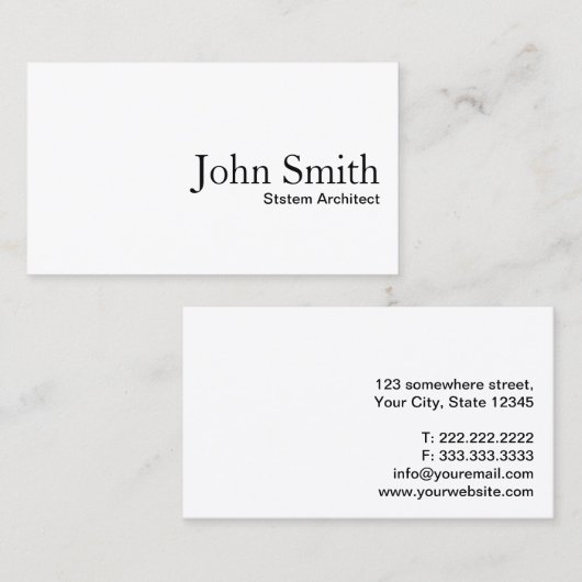Plain White System Architect Visitekaartje (Voorkant / Achterkant)