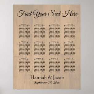 Plain Wooden Back Wedding Reception Zitkaart Poster