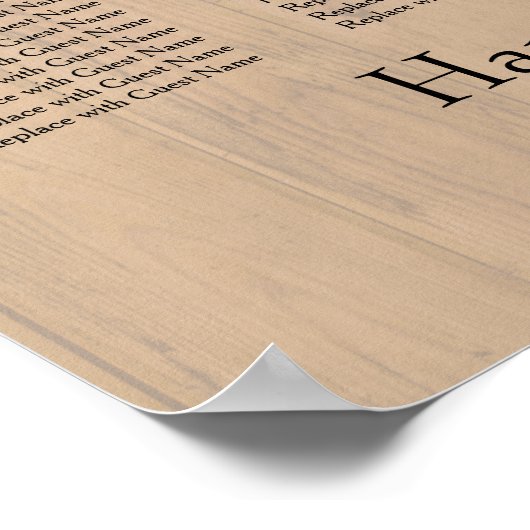 Plain Wooden Back Wedding Reception Zitkaart Poster (Hoek)
