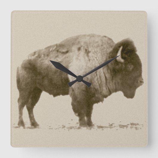 Plains Bison Vierkante Klok (Voorkant)