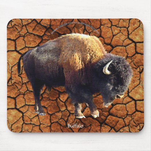 Plains Buffalo, Rustieke Aarde Wildlife Art Mousep Muismat (Voorkant)