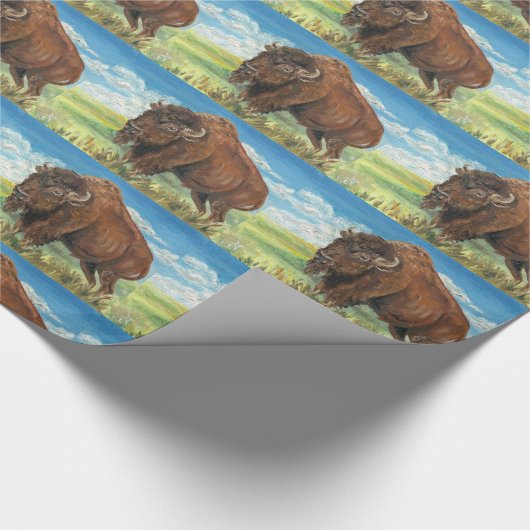 Plains Bull Buffalo American Bison Wildlife Art Cadeaupapier (Hoek)