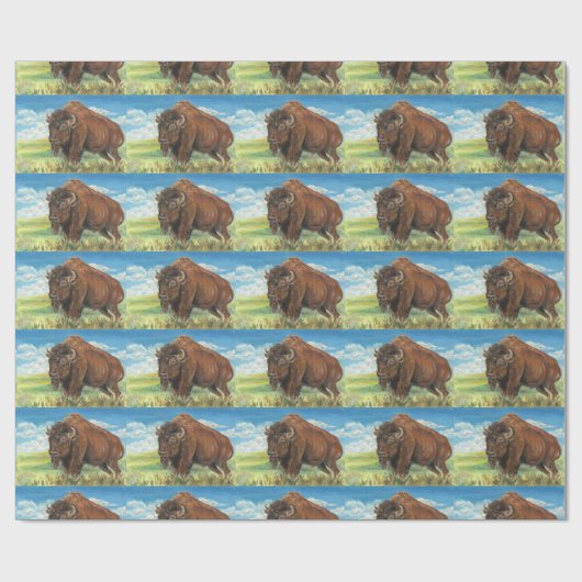Plains Bull Buffalo American Bison Wildlife Art Cadeaupapier (Vlak)