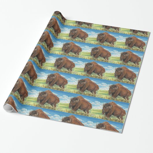 Plains Bull Buffalo American Bison Wildlife Art Cadeaupapier (Uitgerold)