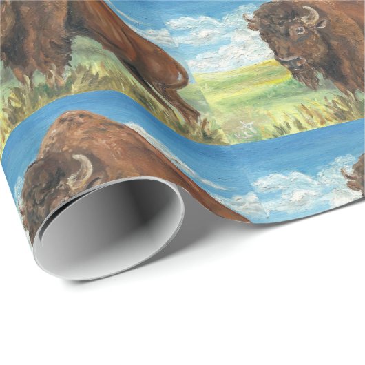 Plains Bull Buffalo American Bison Wildlife Art Cadeaupapier (Rol Hoek)
