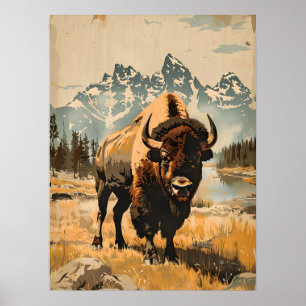 Plains Majesteit: bizonillustratie Poster