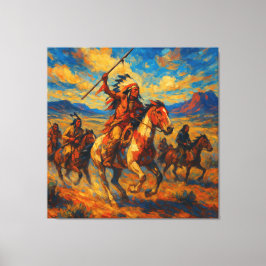 Plains Warriors op de jacht Canvas Afdruk