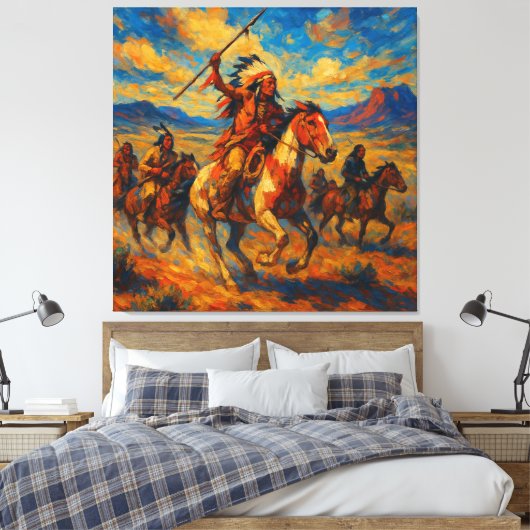 Plains Warriors op de jacht Canvas Afdruk (Insitu (Slaapkamer))