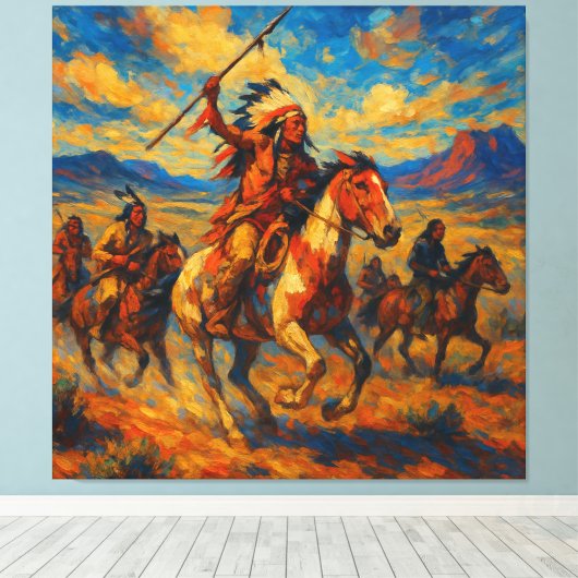 Plains Warriors op de jacht Canvas Afdruk (Insitu (Houten vloer))