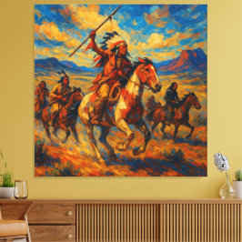 Plains Warriors op de jacht Canvas Afdruk