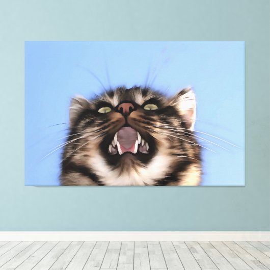 Plaintive Meow a Tabby Cat Acrylf Painting Canvas Afdruk (Insitu (Houten vloer))