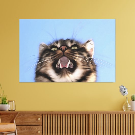 Plaintive Meow a Tabby Cat Acrylf Painting Canvas Afdruk (Insitu (Woonkamer))
