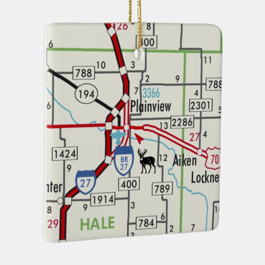 Plainview TX Road Map Keramisch Ornament (Rechts)