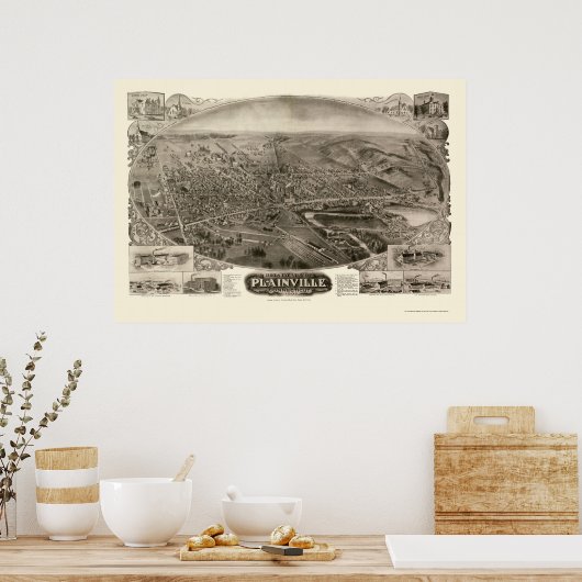 Plainville, CT Panoramic Map - 1907 Poster (Keuken)