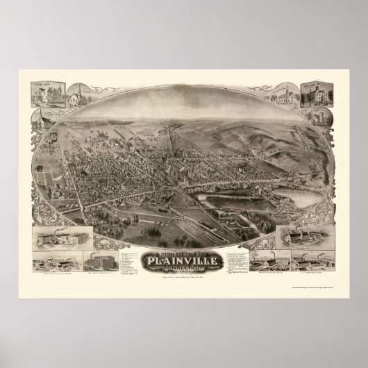 Plainville, CT Panoramic Map - 1907 Poster (Voorkant)