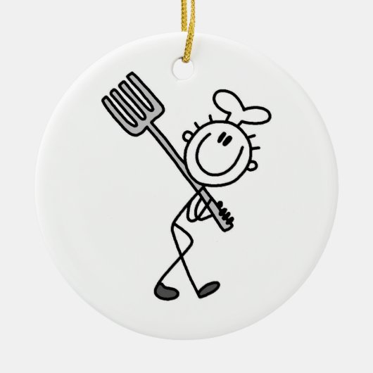 Plak figuur Chef met vork Keramisch Ornament (Voorkant)