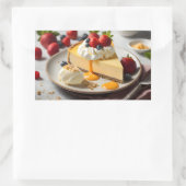 Plak kaascake met slagroom op de bovenkant rechthoekige sticker (Tas)