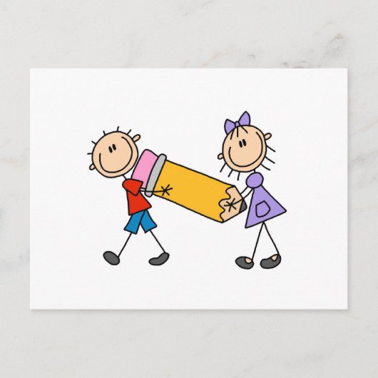 Plak Kinderen Met Potlood Briefkaart (Voorkant)
