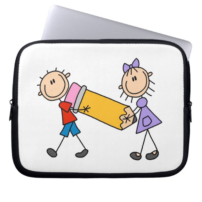 Plak Kinderen Met Potlood Laptop Sleeve (Voorkant)