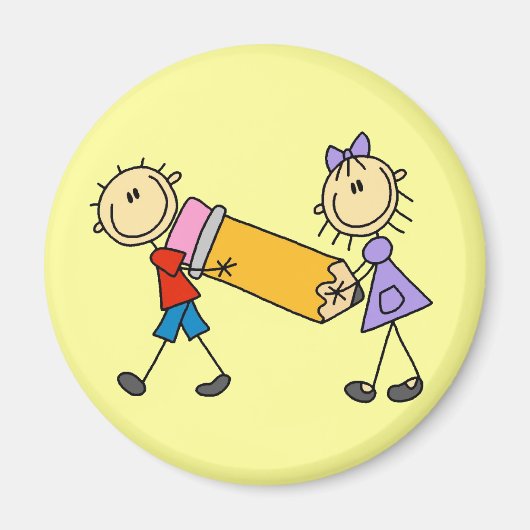 Plak Kinderen Met Potlood Magneet (Voorkant)