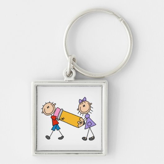 Plak Kinderen Met Potlood Sleutelhanger (Voorkant)