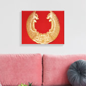 Plak met twee draken en een masker met Tao-stropda Canvas Afdruk (Insitu (Woonkamer))