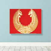 Plak met twee draken en een masker met Tao-stropda Canvas Afdruk (Insitu (Houten vloer))