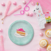 plak van cake op een groene  textuur papieren bordje (Feest)