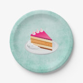 plak van cake op een groene  textuur papieren bordje (Voorkant)