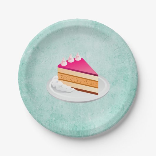 plak van cake op een groene  textuur papieren bordje (Voorkant)