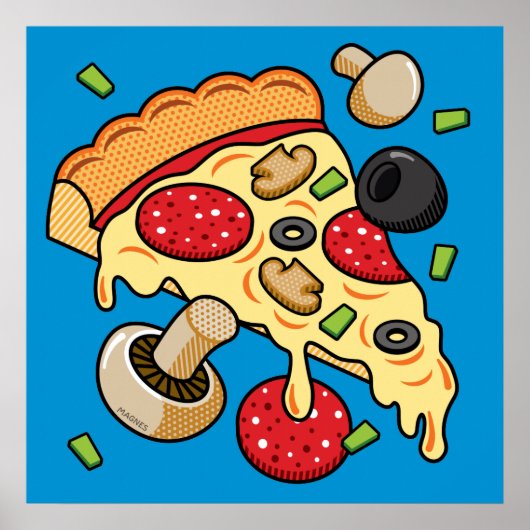 Plak van Pizza met Toppings Poster (Voorkant)