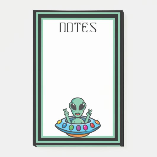 Plakbriefjes met ruimtealien vliegende schotel post-it® notes (Voorkant)