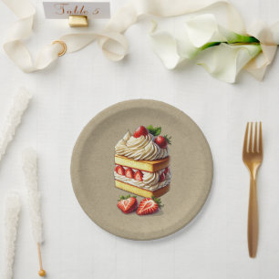 Plakje Aardbeien Shortcake Aardbeien  Papieren Bordje