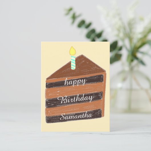 plakje chocoladetaart briefkaart (Staand voorkant)