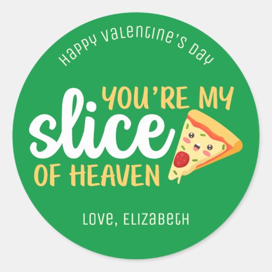 Plakje Hemel Grappige Pizza Schattige Valentijnsda Ronde Sticker (Voorkant)
