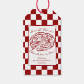 Plakje leuke rode geruite Italiaanse pizza feest c Cadeaulabel (Voorkant)