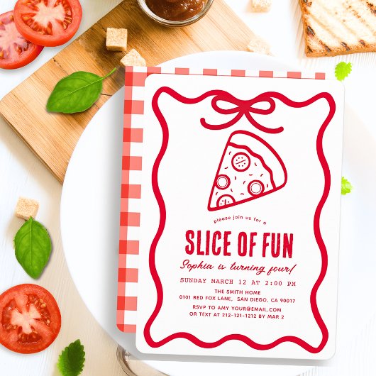 Plakje Leuke Rode Handgetekende Pizza Verjaardag Kaart