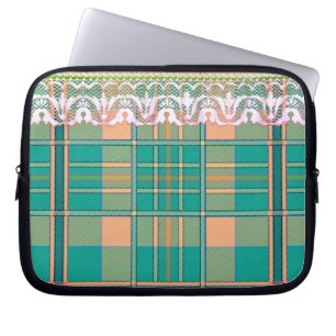 Plakken en kant groene perzik witte kant look trim laptop sleeve