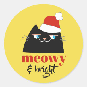Plakker met grappige zwarte kat voor Kerstmis Ronde Sticker