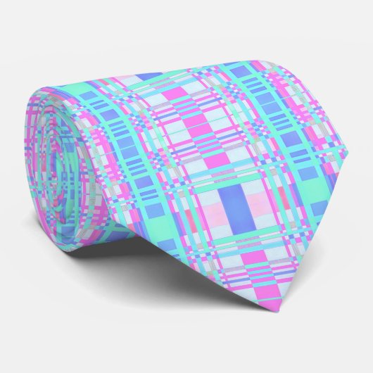 Plakpatroon tartan Check blauw roze Stropdas (Opgerold)