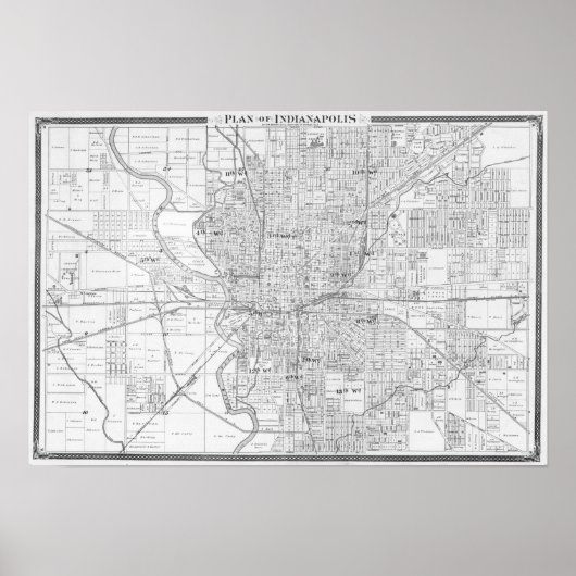 Plan 1876 Indianapolis, Kaart, Vintage Poster (Voorkant)